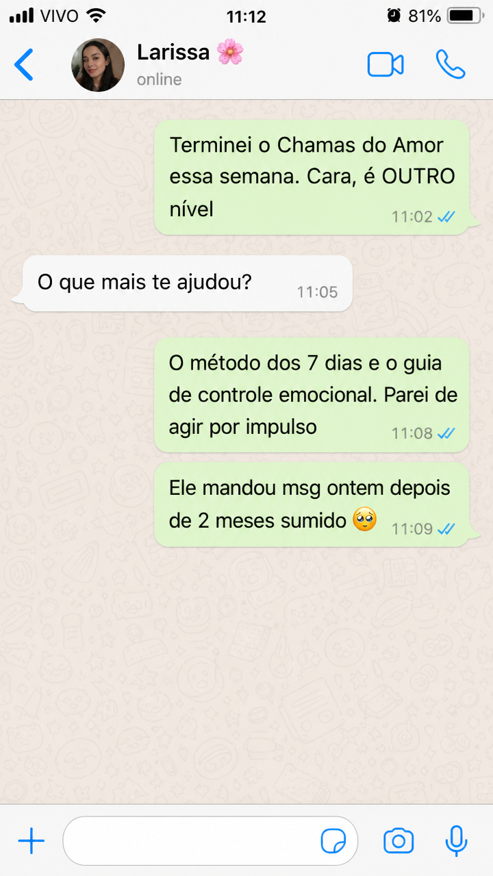 Print de conversa da Larissa sobre Chamas do Amor