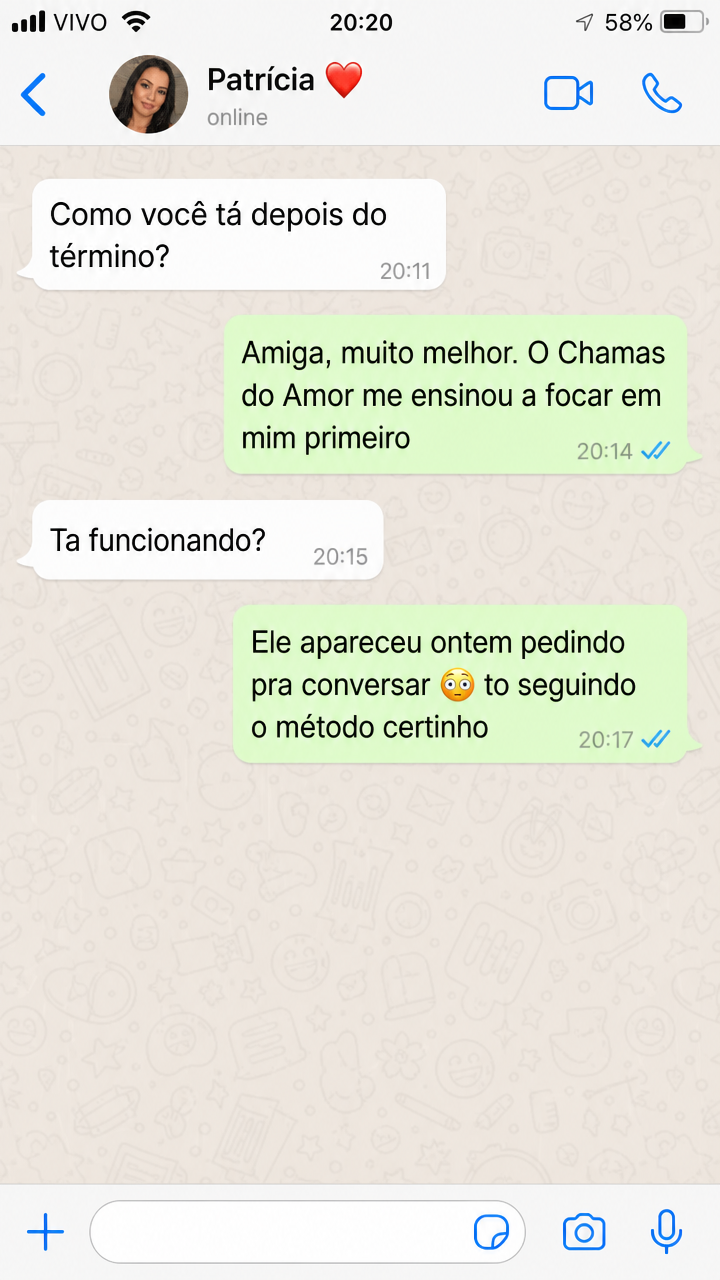Print de conversa da Patrícia sobre Chamas do Amor