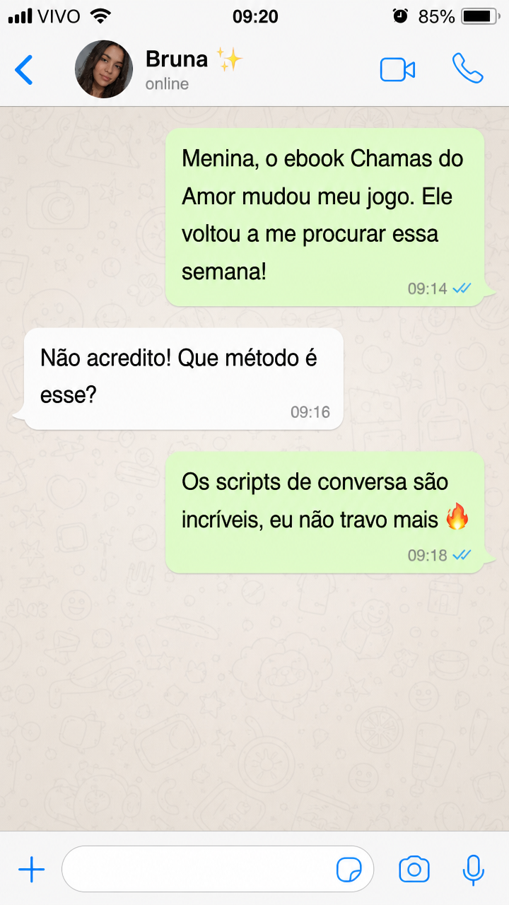 Print de conversa da Bruna sobre Chamas do Amor